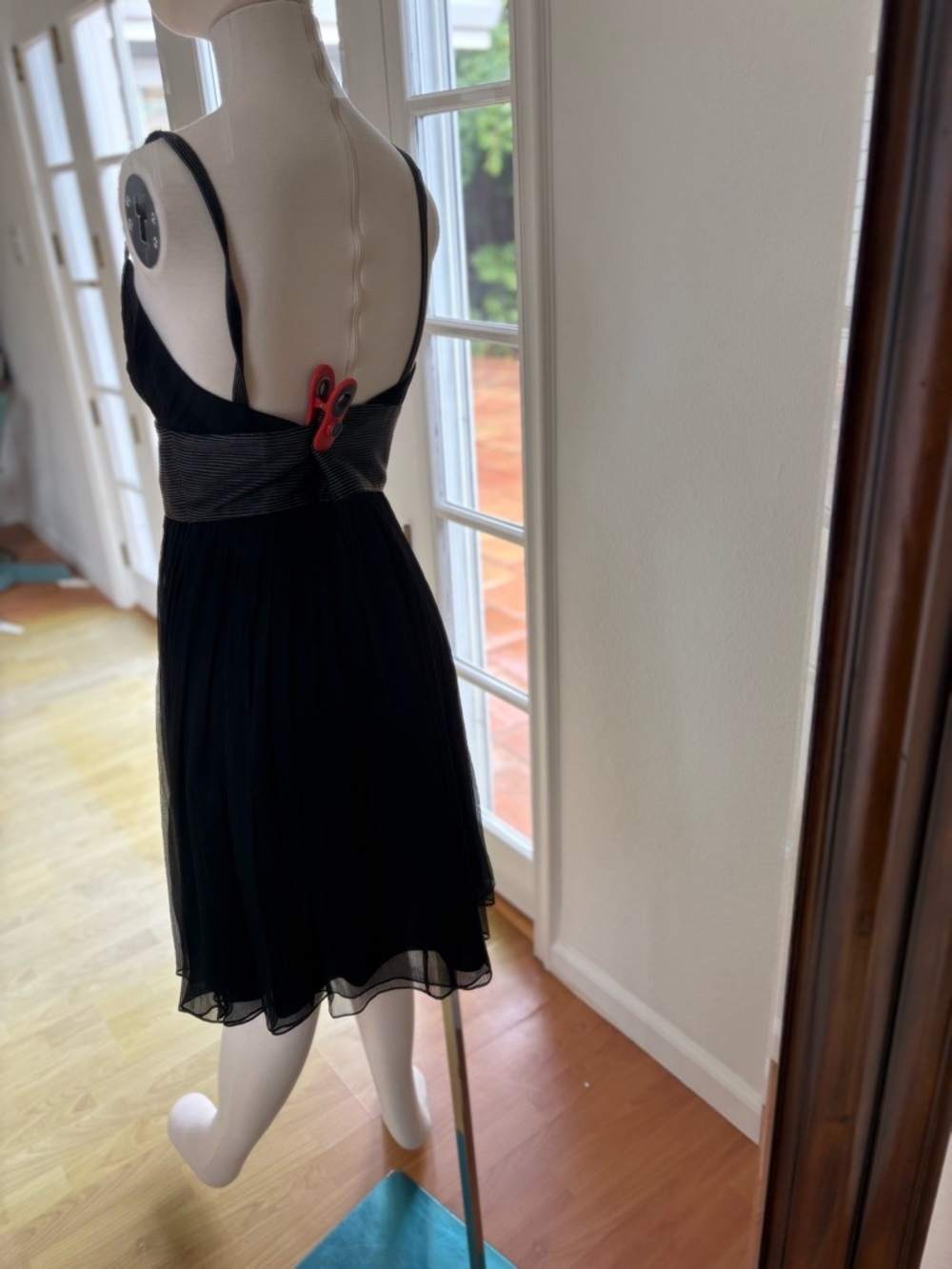 Catherine Malandrino Black Pleated Mini Dress with Waistband 100% silk - Picture 2 of 5